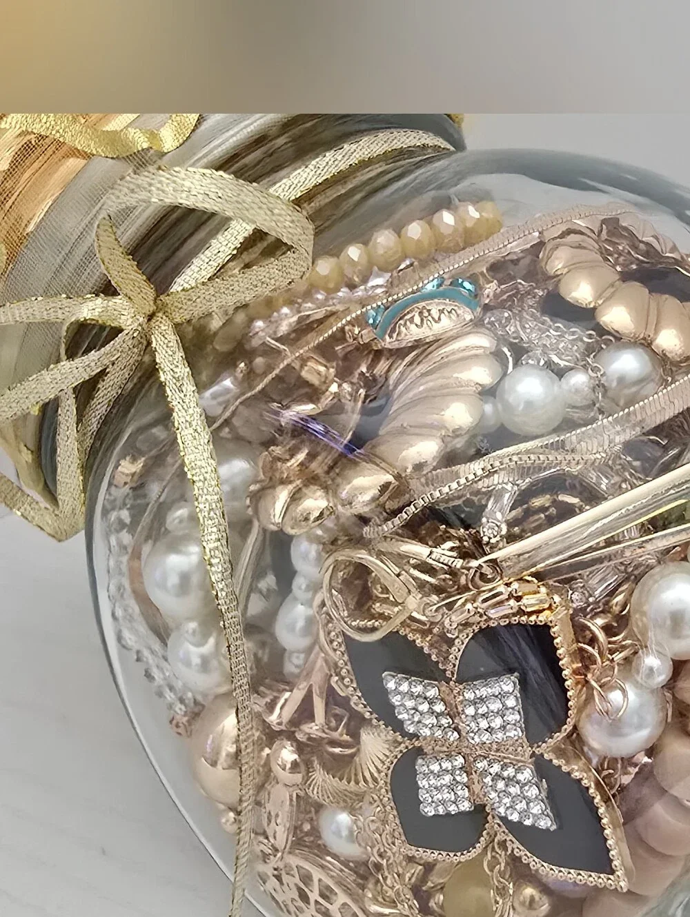 Gold & Pearl Women's Jewelry Gift Jar - Assorted Bracelets and Necklaces